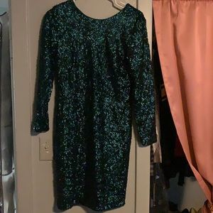 EUC, Emerald Green sequin long sleeve dress, size Large, H&M